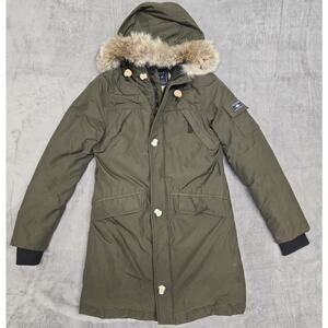 Penfield Hoosac Down Parka Women's Medium Olive Green Fur Trimmed Hood